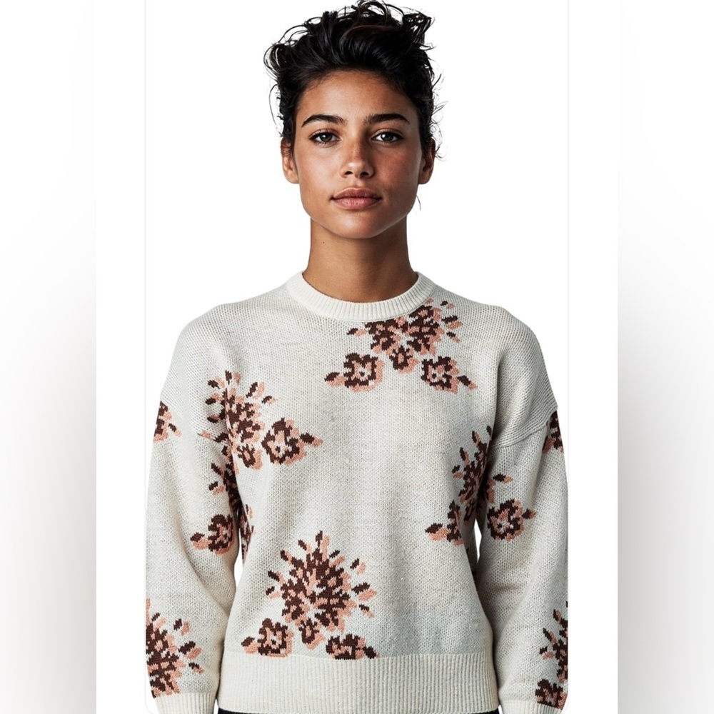 NWT-Large Knox Rose Women's Floral Knit bohemian style Cream Brown Floral Print